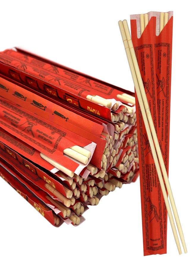 52USA Disposable Bamboo Chopsticks (100 Sets) - 9'' Long, UV Treated, Individually Wrapped Japanese and Chinese Wooden Chopsticks Bulk - Image 1